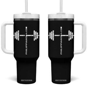 Christian Bible Gym Tumbler With Handle Jesus Weightlifter Workout Faith Philippians 4 13 TS11 One Size: 40 oz Black Print Your Wear
