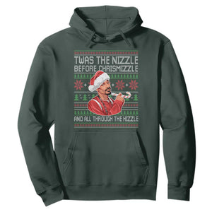 Funny Christmas Hip Hop Rap Gang Hoodie Twas The Nizzle Before Chrismizzle And All Through The Hizzle TS11 Dark Forest Green Print Your Wear