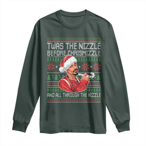 Funny Christmas Hip Hop Rap Gang Long Sleeve Shirt Twas The Nizzle Before Chrismizzle And All Through The Hizzle TS11 Dark Forest Green Print Your Wear