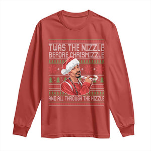 Funny Christmas Hip Hop Rap Gang Long Sleeve Shirt Twas The Nizzle Before Chrismizzle And All Through The Hizzle TS11 Red Print Your Wear