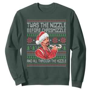 Funny Christmas Hip Hop Rap Gang Sweatshirt Twas The Nizzle Before Chrismizzle And All Through The Hizzle TS11 Dark Forest Green Print Your Wear