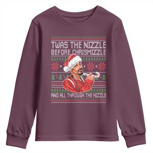 Funny Christmas Hip Hop Rap Gang Youth Sweatshirt Twas The Nizzle Before Chrismizzle And All Through The Hizzle TS11 Maroon Print Your Wear