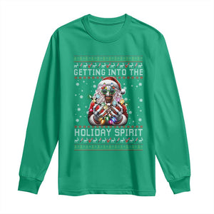 Funny Terrifier Christmas Santa Long Sleeve Shirt Getting Into The Holiday Spirit Horror Movie TS11 Irish Green Print Your Wear