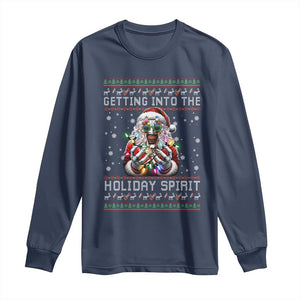 Funny Terrifier Christmas Santa Long Sleeve Shirt Getting Into The Holiday Spirit Horror Movie TS11 Navy Print Your Wear