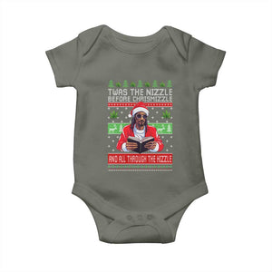 Funny Christmas Hip Hop Rap Gang Baby Onesie Twas The Nizzle Before Chrismizzle And All Through The Hizzle Weed TS11 Military Green Print Your Wear