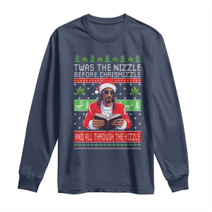 Funny Christmas Hip Hop Rap Gang Long Sleeve Shirt Twas The Nizzle Before Chrismizzle And All Through The Hizzle Weed TS11 Navy Print Your Wear