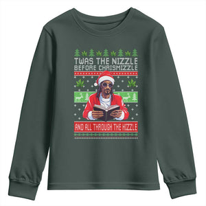 Funny Christmas Hip Hop Rap Gang Youth Sweatshirt Twas The Nizzle Before Chrismizzle And All Through The Hizzle Weed TS11 Dark Forest Green Print Your Wear