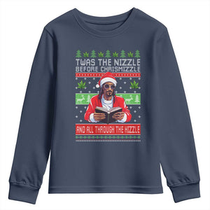 Funny Christmas Hip Hop Rap Gang Youth Sweatshirt Twas The Nizzle Before Chrismizzle And All Through The Hizzle Weed TS11 Navy Print Your Wear