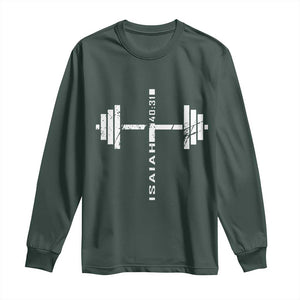Christian Bible Gym Long Sleeve Shirt Jesus Weightlifter Workout Faith Isaiah 40 31 TS11 Dark Forest Green Print Your Wear