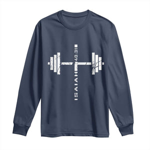 Christian Bible Gym Long Sleeve Shirt Jesus Weightlifter Workout Faith Isaiah 40 31 TS11 Navy Print Your Wear