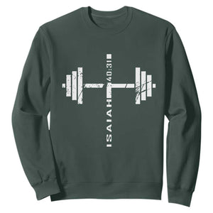 Christian Bible Gym Sweatshirt Jesus Weightlifter Workout Faith Isaiah 40 31 TS11 Dark Forest Green Print Your Wear