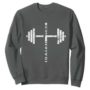 Christian Bible Gym Sweatshirt Jesus Weightlifter Workout Faith Isaiah 40 31 TS11 Dark Heather Print Your Wear