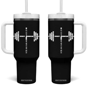 Christian Bible Gym Tumbler With Handle Jesus Weightlifter Workout Faith Isaiah 40 31 TS11 One Size: 40 oz Black Print Your Wear