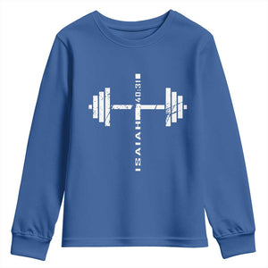 Christian Bible Gym Youth Sweatshirt Jesus Weightlifter Workout Faith Isaiah 40 31 TS11 Royal Blue Print Your Wear