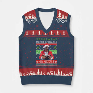 Funny Xmas Hip Hop Rap Gang V-Neck Knit Sweater Vest Merry Chrizzle Ma Nizzle Xmas Weed TS11 Navy Red Print Your Wear