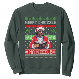 Funny Christmas Hip Hop Rap Gang Sweatshirt Merry Chrizzle Ma Nizzle Xmas Weed TS11 Dark Forest Green Print Your Wear