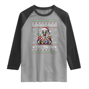 Funny Terrifier Christmas Santa Raglan Shirt Slashing Through The Snow Xmas Horror Movie TS11 Sport Gray Black Print Your Wear