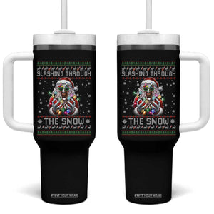 Funny Terrifier Christmas Santa Tumbler With Handle Slashing Through The Snow Xmas Horror Movie TS11 One Size: 40 oz Black Print Your Wear