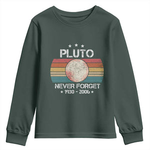 Funny Never Forget Pluto Youth Sweatshirt 1930-2006 Retro Style Space Lover TS11 Dark Forest Green Print Your Wear