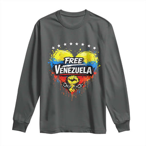 Free Venezuela Long Sleeve Shirt Freedom Venezuelan Flag Hand Fist Graphic TS11 Dark Heather Print Your Wear