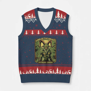 Grunch Road Monster V-Neck Knit Sweater Vest Home Of The Grunch Nola Louisiana TS11 Navy Red Print Your Wear