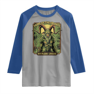 Grunch Road Monster Raglan Shirt Home Of The Grunch Nola Louisiana TS11 Sport Gray Royal Print Your Wear