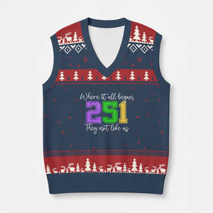 251 Mardi Gras Mobile Alabama V-Neck Knit Sweater Vest Where It All Began Fat Tuesday Carnival Glitter Print TS11 Navy Red Print Your Wear