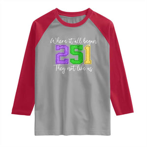 251 Mardi Gras Mobile Alabama Raglan Shirt Where It All Began Fat Tuesday Carnival Glitter Print TS11 Sport Gray Red Print Your Wear