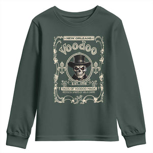 New Orleans Voodoo Youth Sweatshirt Tales Of Voodoo Magic Skull Spooky Hoodoo Rootworker TS11 Dark Forest Green Print Your Wear