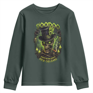 Louisiana Voodoo Skull Youth Sweatshirt Party In The Spirit New Orleans Creepy Occult Lover TS11 Dark Forest Green Print Your Wear