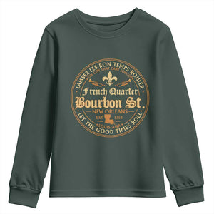 Bourbon Street French Quarter New Orleans Vintage Youth Sweatshirt TS11 Dark Forest Green Print Your Wear