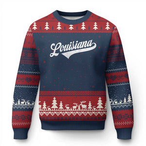 Retro Louisiana Ugly Christmas Sweater Vintage City State Distressed Pride TS11 Navy Red Print Your Wear
