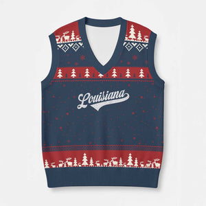 Retro Louisiana V-Neck Knit Sweater Vest Vintage City State Distressed Pride TS11 Navy Red Print Your Wear