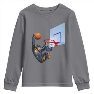 Funny Chimpanzee Basketball Monkey Youth Sweatshirt TS11 Charcoal Print Your Wear