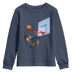 Funny Chimpanzee Basketball Monkey Youth Sweatshirt TS11 Navy Print Your Wear