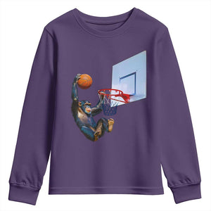 Funny Chimpanzee Basketball Monkey Youth Sweatshirt TS11 Purple Print Your Wear