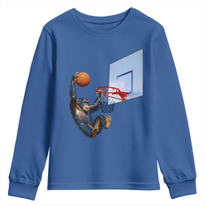 Funny Chimpanzee Basketball Monkey Youth Sweatshirt TS11 Royal Blue Print Your Wear