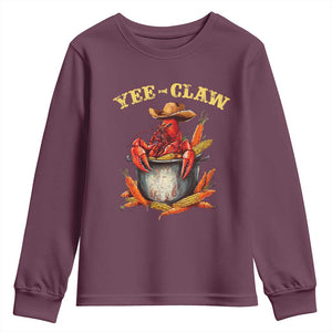 Funny Louisiana Crawfish Cowboy Youth Sweatshirt Yee Claw Cajun Seafood TS11 Maroon Print Your Wear