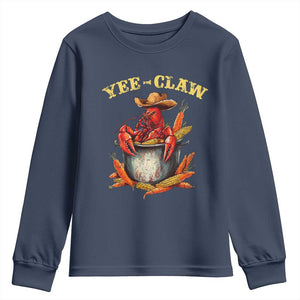 Funny Louisiana Crawfish Cowboy Youth Sweatshirt Yee Claw Cajun Seafood TS11 Navy Print Your Wear