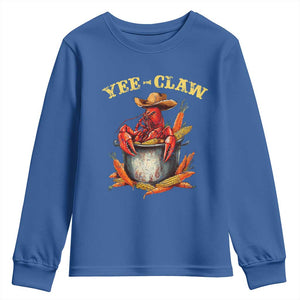 Funny Louisiana Crawfish Cowboy Youth Sweatshirt Yee Claw Cajun Seafood TS11 Royal Blue Print Your Wear