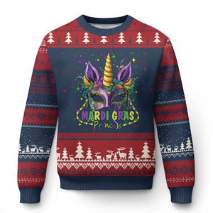 Funny Mardi Gras Princess Ugly Christmas Sweater Unicorn Mask Party TS11 Navy Red Print Your Wear