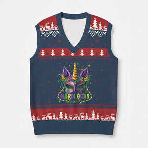 Funny Mardi Gras Princess V-Neck Knit Sweater Vest Unicorn Mask Party TS11 Navy Red Print Your Wear