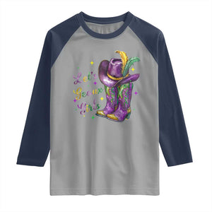 Funny Mardi Gras Cowgirl Raglan Shirt Let's Geaux Girls Western Cowgirl Boots Carnival TS11 Sport Gray Navy Print Your Wear