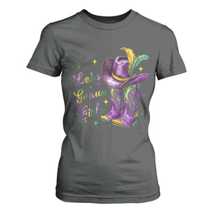 Funny Mardi Gras Cowgirl T Shirt For Women Let's Geaux Girls Western Cowgirl Boots Carnival TS11 Dark Heather Print Your Wear