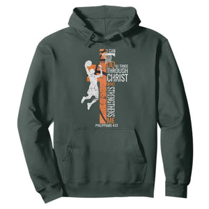 Funny Basketball Christian Hoodie I Can Do All Things Through Christ Who Strengthens Me TS11 Dark Forest Green Print Your Wear