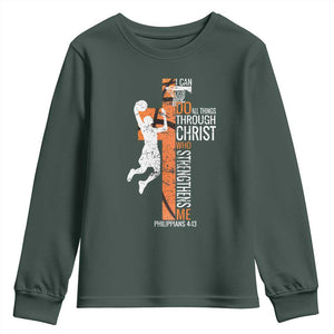 Funny Basketball Christian Youth Sweatshirt I Can Do All Things Through Christ Who Strengthens Me TS11 Dark Forest Green Print Your Wear