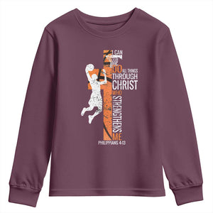 Funny Basketball Christian Youth Sweatshirt I Can Do All Things Through Christ Who Strengthens Me TS11 Maroon Print Your Wear