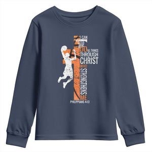 Funny Basketball Christian Youth Sweatshirt I Can Do All Things Through Christ Who Strengthens Me TS11 Navy Print Your Wear