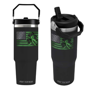 Funny Irish Americans Flip Straw Tumbler Shamrock Celtic Knot American Flag St Patrick's Day TS11 One Size: 30 oz Black Print Your Wear
