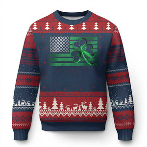 Funny Irish Americans Ugly Christmas Sweater Shamrock Celtic Knot American Flag St Patrick's Day TS11 Navy Red Print Your Wear